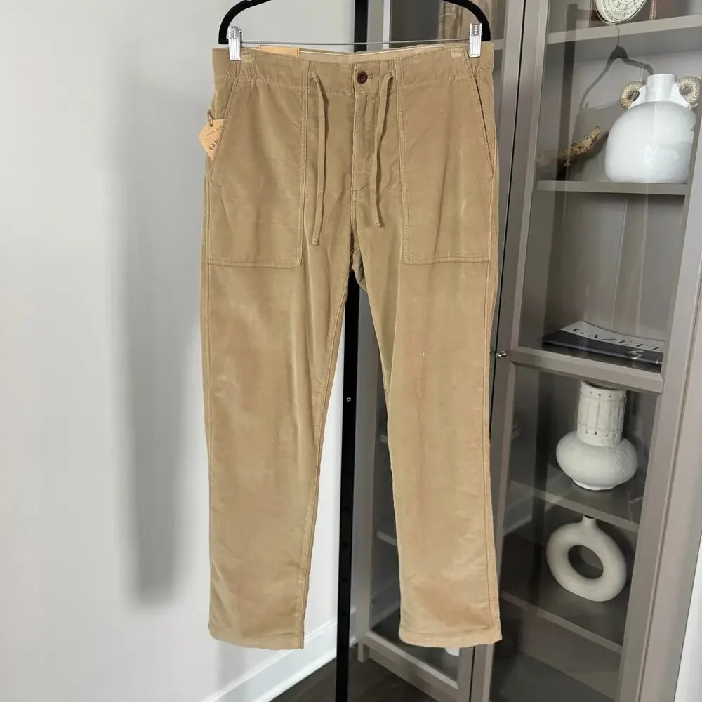 Faherty Stretch Terry Corduroy Utility Ary Barley Tan Pants XL NEW Straight Leg